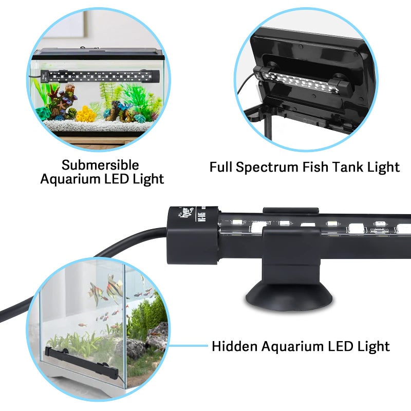 hygger 24/7 Mode Submersible Aquarium LED Light, Full Spectrum Hidden Fish Tank Light with 3 Rows Beads 7 Colors Auto On Off Sunrise-Daylight-Moonlight, Adjustable Timer Brightness 6W - Image 4
