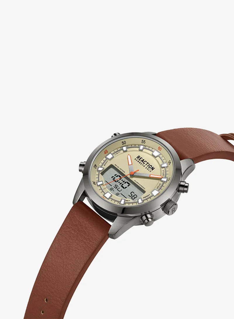 Kenneth Cole Reaction Kenneth Cole Reaction Analogue - Digital Gents Watch With Brown Synthetic Leather Strap 46mm - KRWGD9005301
