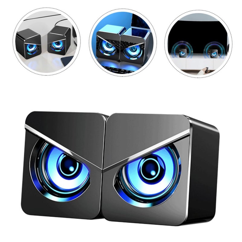 USB Powered Dual Desktop Speakers with Bass Diaphragm Stereo Sound and Colorful Ambient Light - Image 3