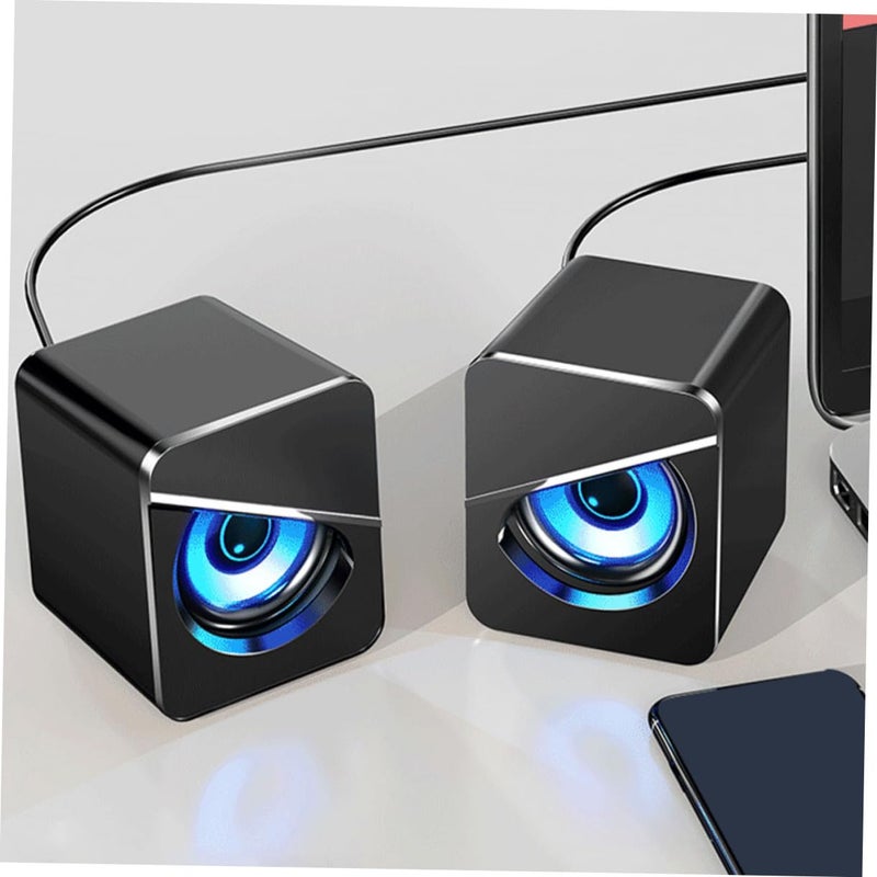 USB Powered Dual Desktop Speakers with Bass Diaphragm Stereo Sound and Colorful Ambient Light - Image 5