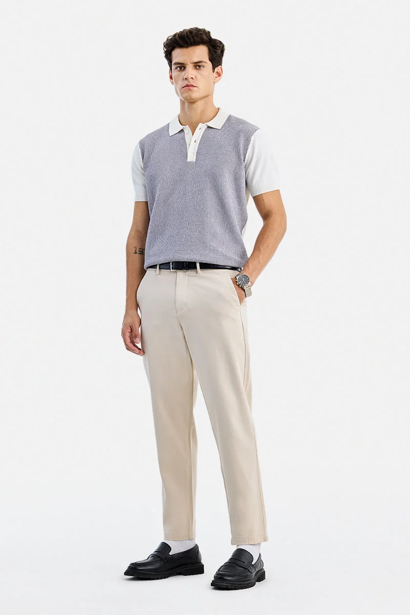 Snitch Cream Cream Textured Regular Fit Casual Chinos for Men | Best Price UAE