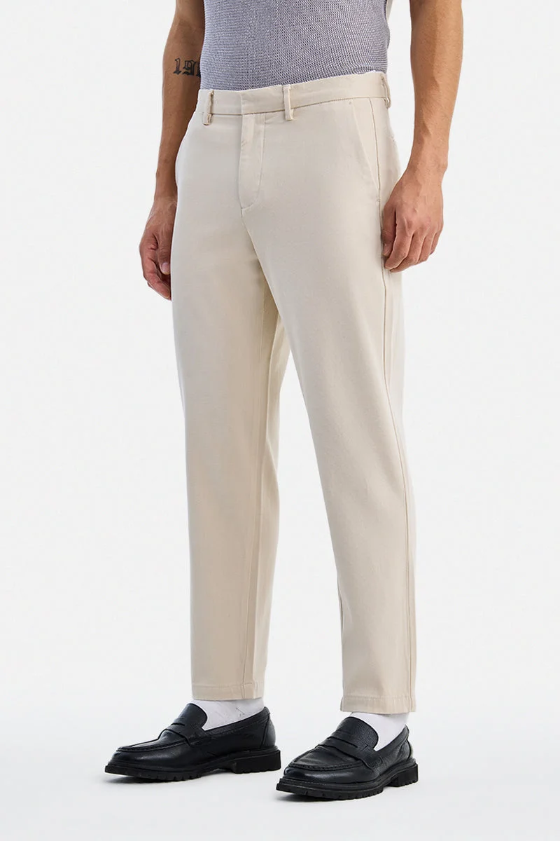 Snitch Cream Cream Textured Regular Fit Casual Chinos for Men | Best Price UAE