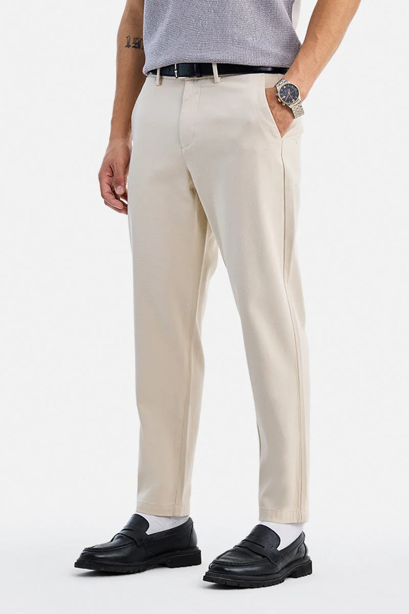 سنيتش Cream Textured Regular Fit Casual Chinos