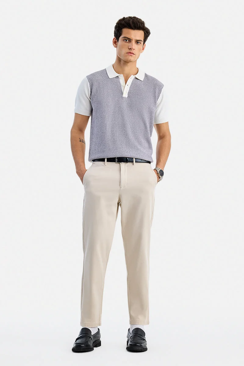 سنيتش Cream Textured Regular Fit Casual Chinos
