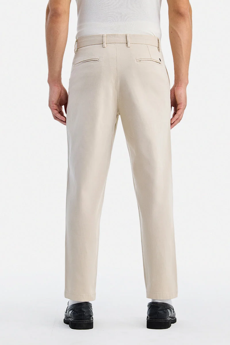 Snitch Cream Cream Textured Regular Fit Casual Chinos for Men | Best Price UAE