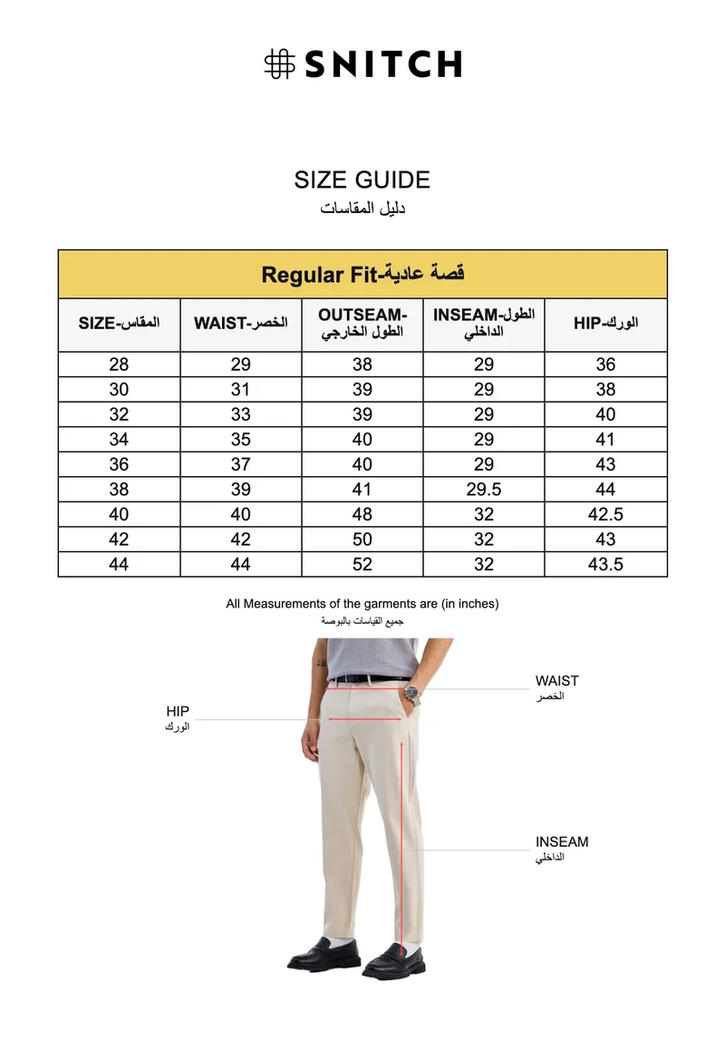 Snitch Cream Cream Textured Regular Fit Casual Chinos for Men | Best Price UAE