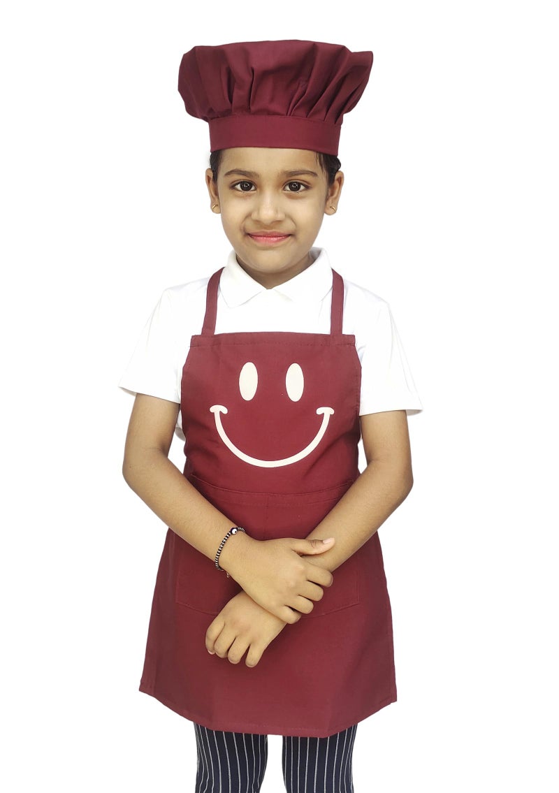 Switchon Polyester Waterproof Adjustable Kids Multi purpose Cooking Apron with a chef cap School Apron - for Kids unisexapron-Proudly made in india (Maroon, 3 Yrs to 6 Yrs) - Image 1