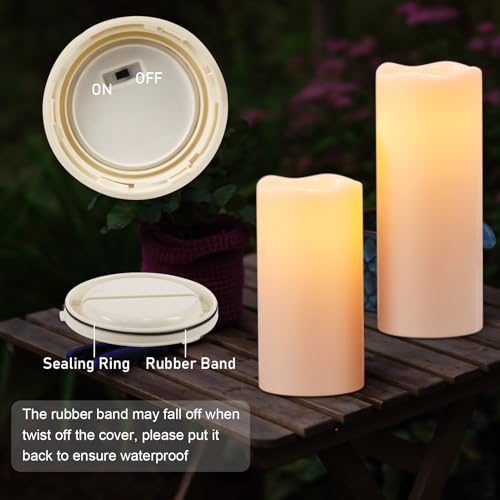 Eldnacele Large Solar Flameless Flickering Candles Outdoor Waterproof, Solar Powered Dusk to Dawn White Plastic LED Pillar Candles Garden Camping Lanterns Wedding Holiday Decor (2Pcs,4" D×8"/10" H) - Image 4