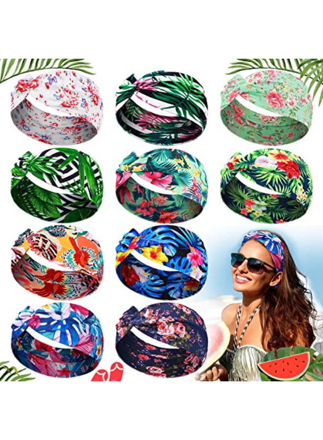 Jutom 10 Pcs Womens Headbands Beach Boho Headbands Summer Hawaii Knotted Hair Band Elastic Tropical Turban Floral Vintage Head Wrap Bohemian Twisted Criss Yoga Accessories for Women - Image 1