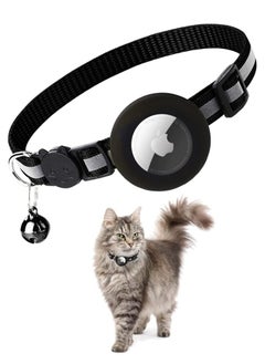 Airtag Cat Collar Breakaway, Reflective Kitten Collar with Apple Air Tag Holder and Bell for Girl Boy Cats, 0.4 Inches in Width and Lightweight(Black)