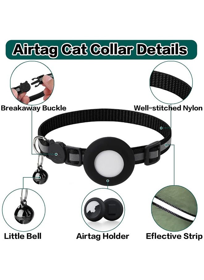 HY - Airtag Cat Collar Breakaway, Reflective Kitten Collar with Apple Air Tag Holder and Bell for Girl Boy Cats, 0.4 Inches in Width and Lightweight(Black) - Image 1