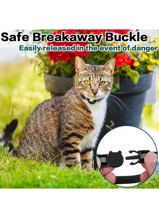 HY - Airtag Cat Collar Breakaway, Reflective Kitten Collar with Apple Air Tag Holder and Bell for Girl Boy Cats, 0.4 Inches in Width and Lightweight(Black) - Image 1