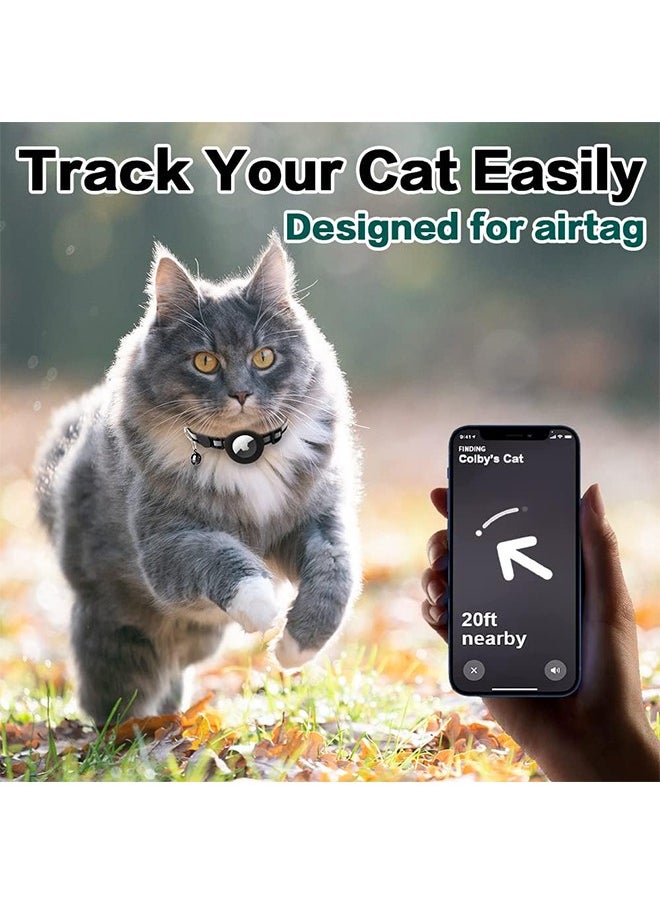 HY - Airtag Cat Collar Breakaway, Reflective Kitten Collar with Apple Air Tag Holder and Bell for Girl Boy Cats, 0.4 Inches in Width and Lightweight(Black) - Image 1