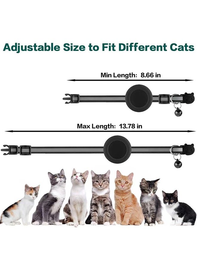 HY - Airtag Cat Collar Breakaway, Reflective Kitten Collar with Apple Air Tag Holder and Bell for Girl Boy Cats, 0.4 Inches in Width and Lightweight(Black) - Image 1