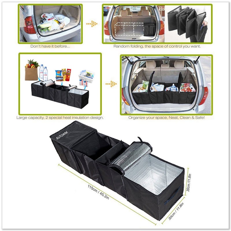 AUTOARK Black Foldable Multi Compartment Fabric Car Truck Van SUV Storage Basket Trunk Organizer and Cooler Set,AK-018 - Image 2