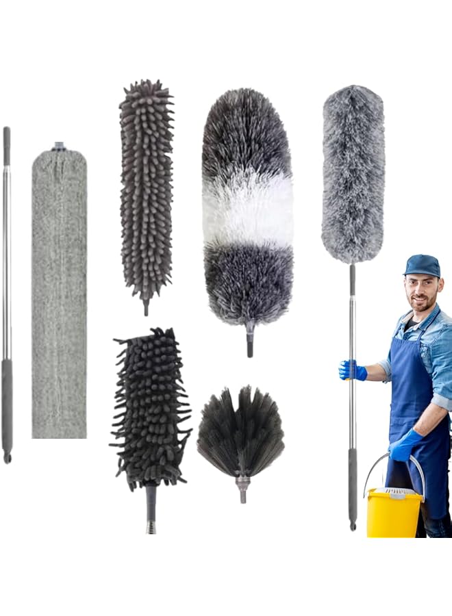 erorex 7 Pcs Feather Duster with 30-100 Inch Extendable Pole, Removable and Washable Dusters for Cleaning Home with Ostrich Feathers Duster, Discover the Power of Dust Cleaner with Car Cleaning Brush - Image 1