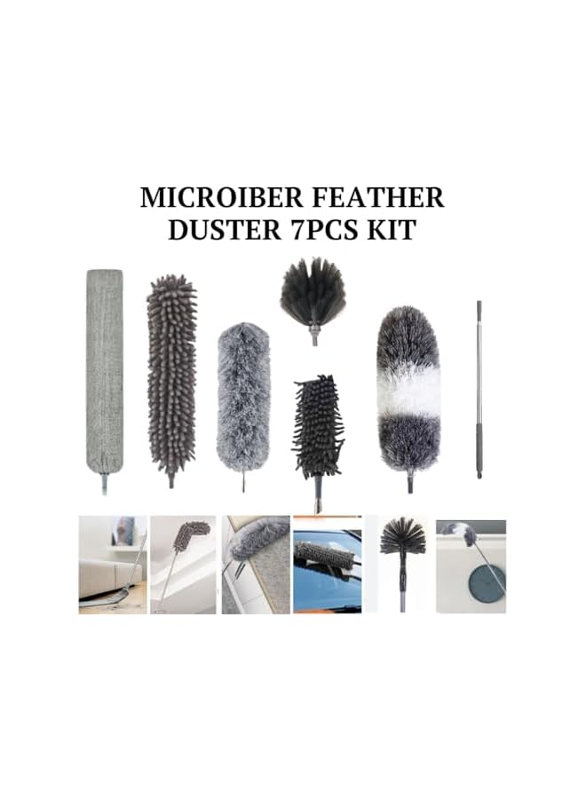 erorex 7 Pcs Feather Duster with 30-100 Inch Extendable Pole, Removable and Washable Dusters for Cleaning Home with Ostrich Feathers Duster, Discover the Power of Dust Cleaner with Car Cleaning Brush - Image 2