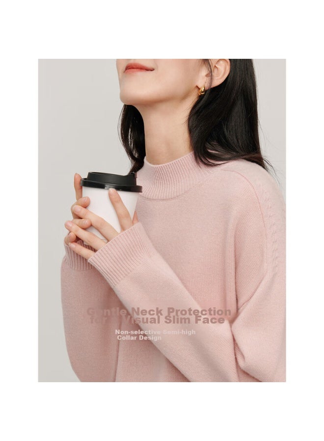 INMAN Inman Women's Merino Wool Warm Wool Sweater Autumn And Winter Slim Fit Knitted Sweater Long Sleeve Top Light Pink Xl  - Image 1