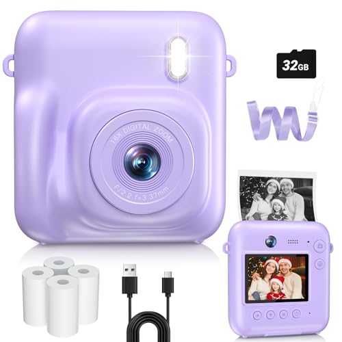 Sevenat Digital Camera for Kids Instant Print, 48MP Dual-Lens Kids Camera for Girls Boys Christmas Birthday Gifts, 1080P Video Selfie Instant Cameras, Portable Toddler for 4-12 Years with 32GB Card-Purple - Image 1