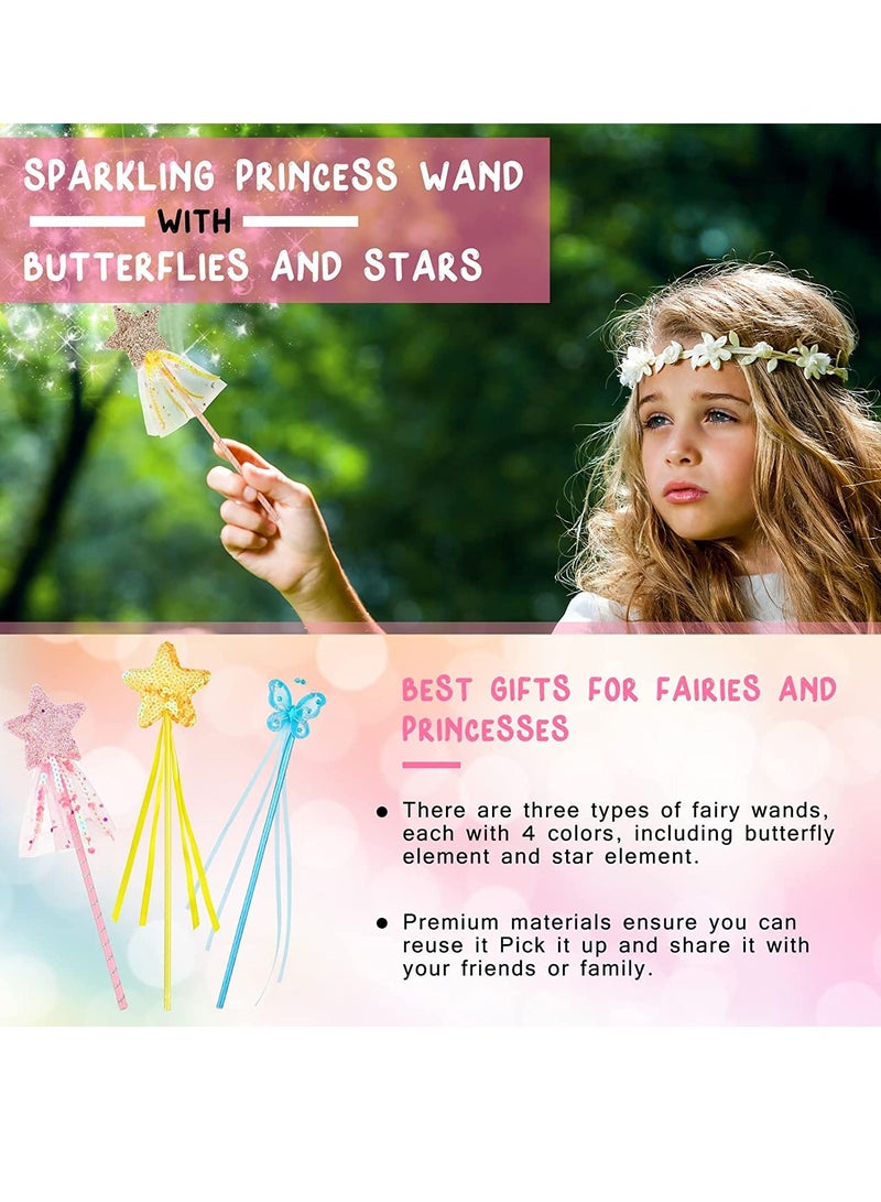 SYOSI 12 Pieces Fairy Wands Kit Star Wands Glitter Star a ngel Fairy Wands Sticks, bu tterfly and Star Princess Wands with Ribbons Props for Birthday Wedding Party Cosplay Favors Role Play Toys - Image 4