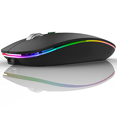 TENMOS Wireless Bluetooth Mouse, LED Slim (Bluetooth 5.1/5.0 + USB) 2.4GHz Rechargeable Silent Bluetooth Wireless Mouse with Type C Adapter for Laptop/MacBook/iPad OS 13 and Above (Matte Black) - Image 1