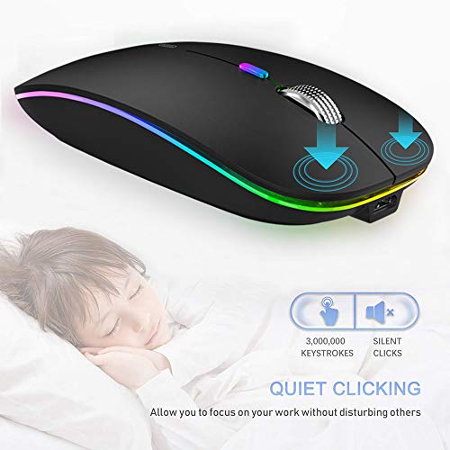 TENMOS Wireless Bluetooth Mouse, LED Slim (Bluetooth 5.1/5.0 + USB) 2.4GHz Rechargeable Silent Bluetooth Wireless Mouse with Type C Adapter for Laptop/MacBook/iPad OS 13 and Above (Matte Black) - Image 4
