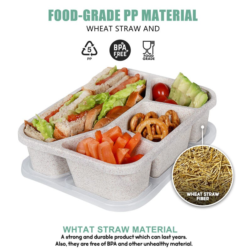 shopwithgreen 8 Pack Bento Lunch Box for Kids  4 Compartment Meal Prep Lunch Containers for Adults  Reusable Microwave and Dishwasher Safe Food Storage Container for School Work Travel Camp  BPA Fre - Image 2