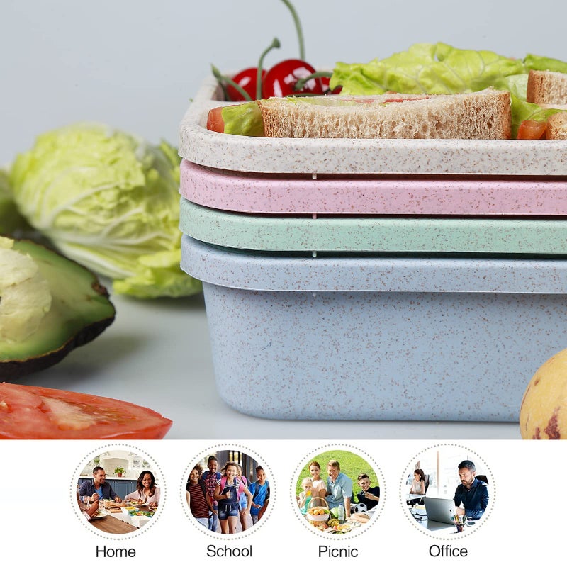 shopwithgreen 8 Pack Bento Lunch Box for Kids  4 Compartment Meal Prep Lunch Containers for Adults  Reusable Microwave and Dishwasher Safe Food Storage Container for School Work Travel Camp  BPA Fre - Image 5