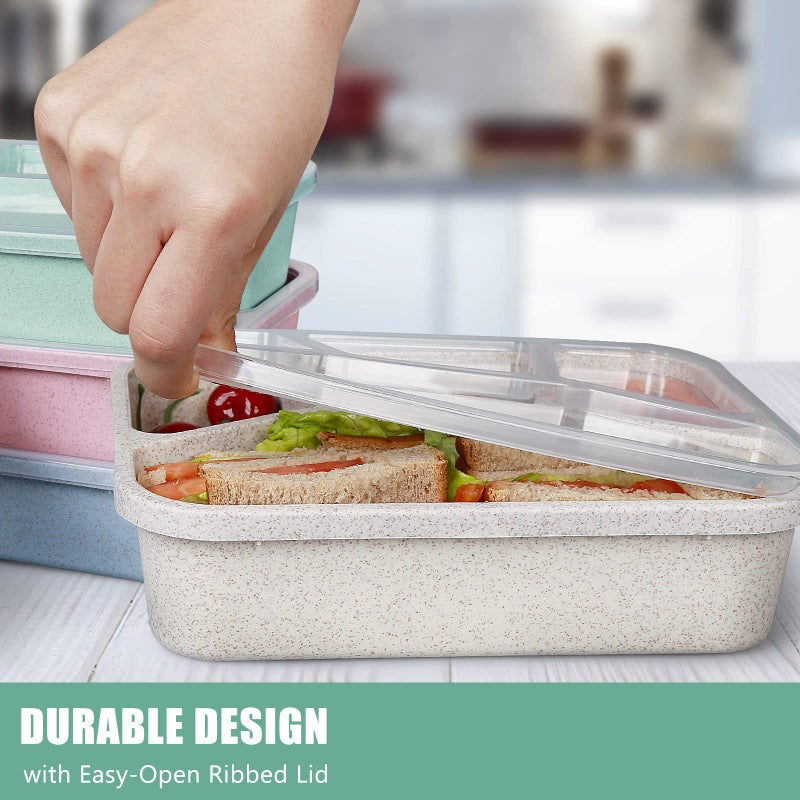 shopwithgreen 8 Pack Bento Lunch Box for Kids  4 Compartment Meal Prep Lunch Containers for Adults  Reusable Microwave and Dishwasher Safe Food Storage Container for School Work Travel Camp  BPA Fre - Image 4