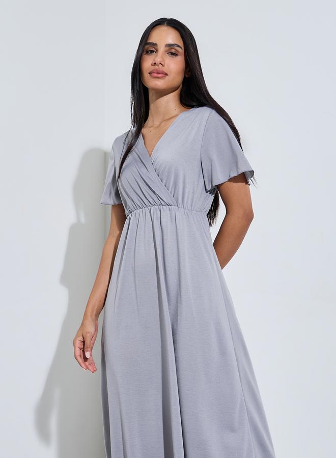 Styli Grey Solid Wrap Over Nightdress - Image 2