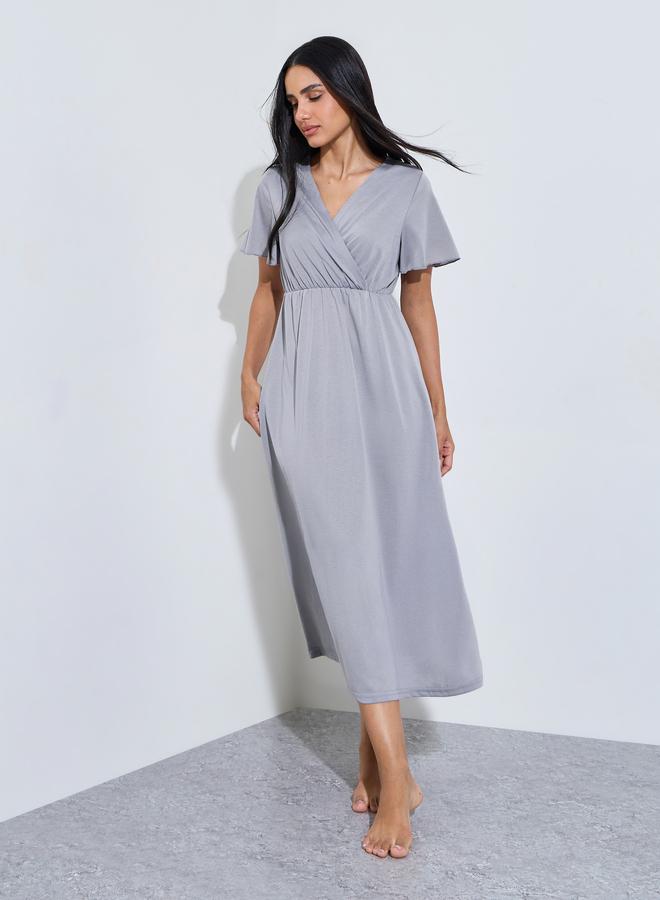 Styli Grey Solid Wrap Over Nightdress - Image 1