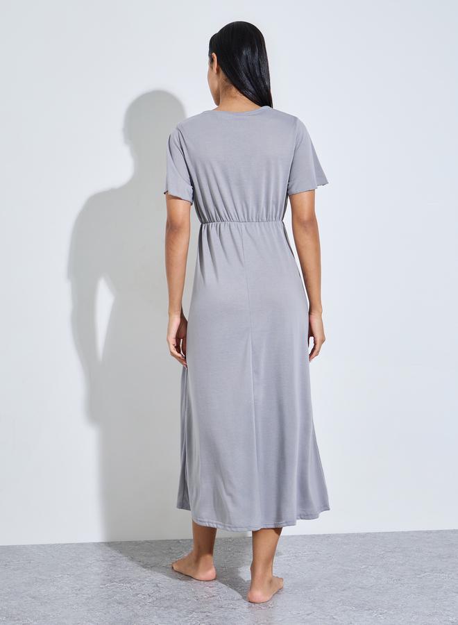 Styli Grey Solid Wrap Over Nightdress - Image 4