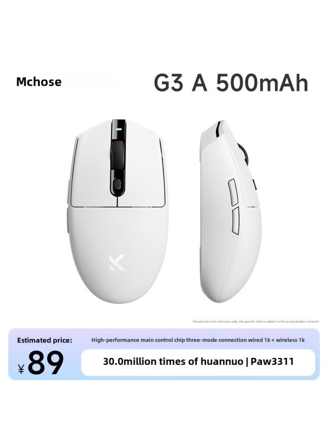 MCHOSE Mai From G3 Wireless Game Office Mouse 2.4G/Bluetooth/Wired Three-Mode Lightweight Mouse-Color:G3 A 500mah White - Image 1