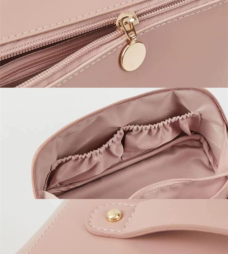 Large Capacity Travel Cosmetic Bag Waterproof Multilayer Leather Toiletry Organiser Blue Brown - Image 4