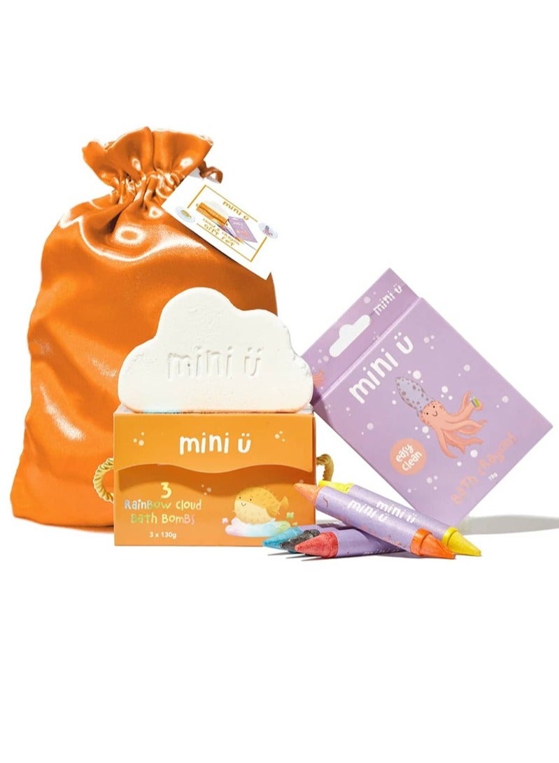 Mini U Crayons & Clouds Deluxe Gift Set: Includes 1 Pack of Cloud Bath Bombs (3-Pack) and 1 Pack of Vibrant Bath Crayons (6-Pack) - Perfect for Fun and Relaxing Bath Time for Kids and Adults Alike