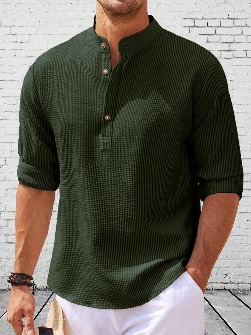 Noble Monk Men Polycotton Solid Regular Kurta || Casual Plain Stylish Shirt for Man || Full Sleeve Band Collar Tshirt for Men || Casual Wear Tshirt for Man - Image 3