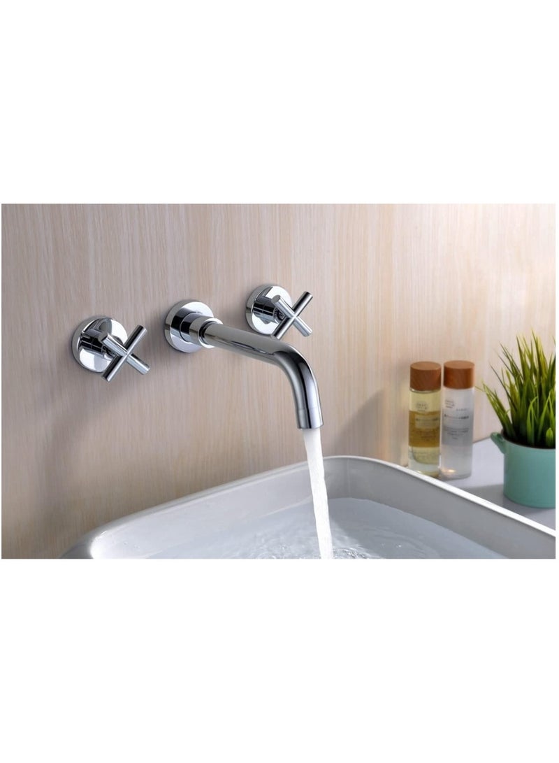ALMIFTAH Modern Wall Mounted Basin Faucet – Chrome Finish Dual Cross Handle Bathroom Sink Tap, Hot & Cold Water Mixer, Solid Brass Construction, Rust & Corrosion Resistant, Sleek Contemporary Design - Image 1