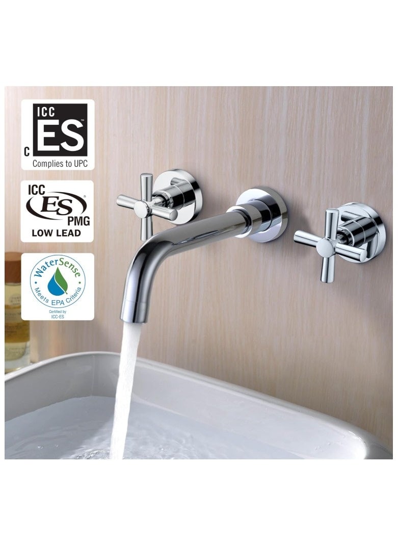 ALMIFTAH Modern Wall Mounted Basin Faucet – Chrome Finish Dual Cross Handle Bathroom Sink Tap, Hot & Cold Water Mixer, Solid Brass Construction, Rust & Corrosion Resistant, Sleek Contemporary Design - Image 2
