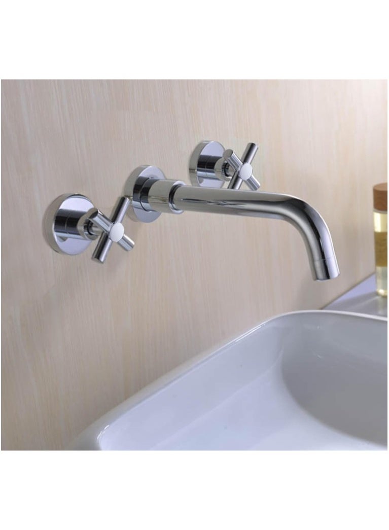 ALMIFTAH Modern Wall Mounted Basin Faucet – Chrome Finish Dual Cross Handle Bathroom Sink Tap, Hot & Cold Water Mixer, Solid Brass Construction, Rust & Corrosion Resistant, Sleek Contemporary Design - Image 3