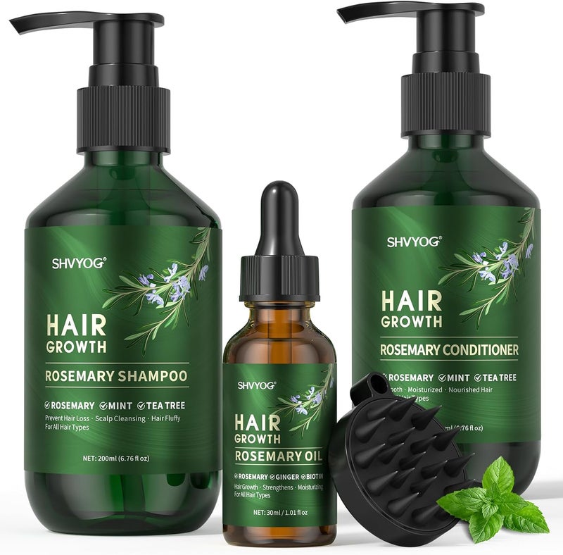 Rosemary Shampoo Conditioner Set Rosemary Hair Growth Oil with Mint Biotin Organic Anti Hair Loss Shampoo Cleanse Moisturize Hair and Keep Scalp Health 3Pcs Set Gifts for Men Women 200ml230ml