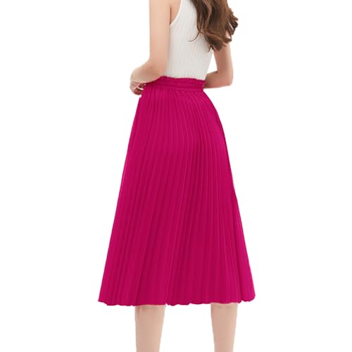 GOOBGS Women's Pleated A-Line High Waist Swing Flare Midi Skirt Fuchsia Large/X-Large - Image 5