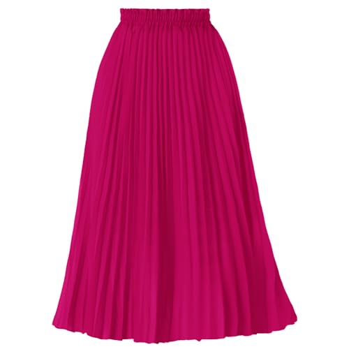 GOOBGS Women's Pleated A-Line High Waist Swing Flare Midi Skirt Fuchsia Large/X-Large - Image 1