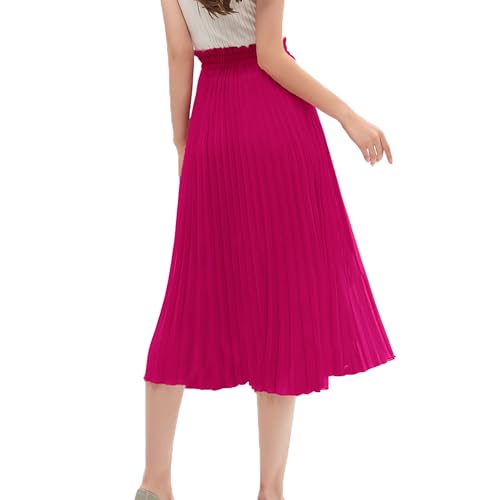 GOOBGS Women's Pleated A-Line High Waist Swing Flare Midi Skirt Fuchsia Large/X-Large - Image 4