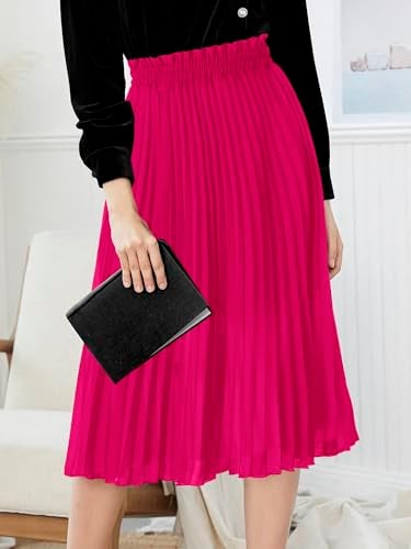 GOOBGS Women's Pleated A-Line High Waist Swing Flare Midi Skirt Fuchsia Large/X-Large - Image 2
