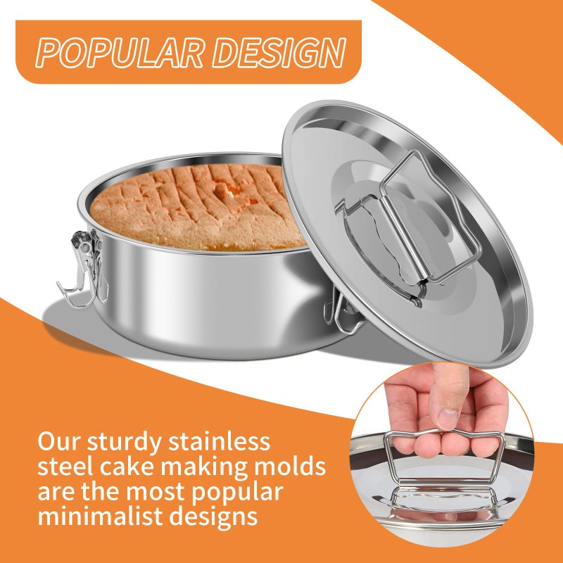KNFFSAAJL Flan Mold 304 Stainless Steel Flan Pan Mold with Lid and Handle 1.5QT Capacity Flanera Flan Mould Portable Round Cake Baking Flan Mold for Chocolate Cake Cupcake Pudding (Style 3) - Image 5