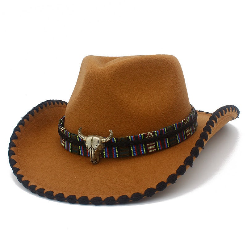 Winter Cowboy Hat Unisex Tibetan Bull  Bordered Jazz Hat - Image 1