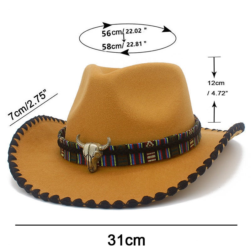 Winter Cowboy Hat Unisex Tibetan Bull  Bordered Jazz Hat - Image 3