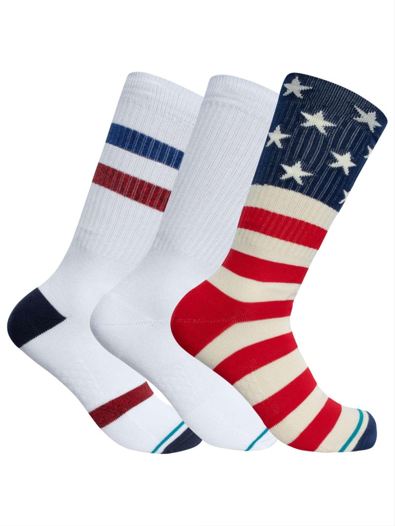 Stance Icon Crew Socks 3-Pack for Men and Women, Cotton Blend and Cushioning Arch Support, Americana Multicolor, Large - Image 2