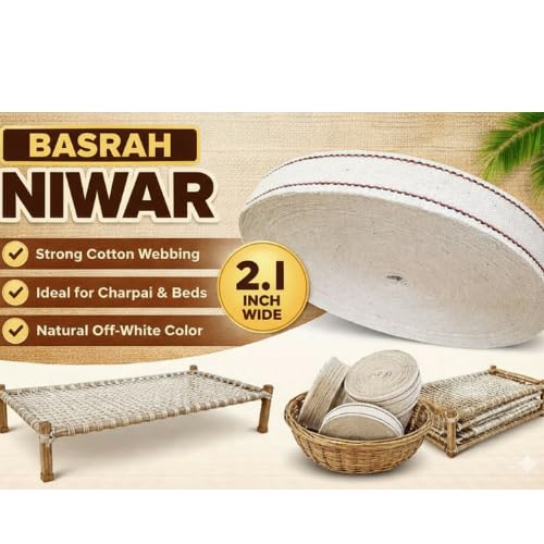 BASRAH NIWAR 2-Inch Cotton Webbing Strap Niwar Roll | White Niwar Patta | Charpai Dori | Heavy Niwar Tape | Strong Cotton Niwar for Charpai & Chairs | 50 Meter Roll - Image 5