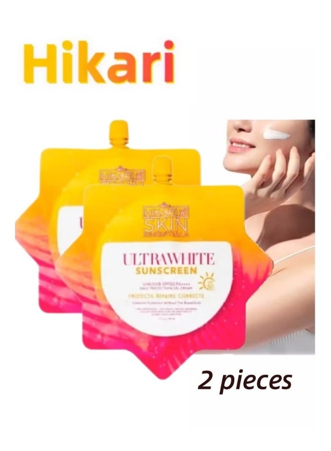 Hikari 2PCS Hikari Skin Essentials Ultra White Sunscreen - Whitening & Sun Protection 2-in-1, SPF50 Ultra-Lightweight Airy-Fit Formula, Moisturizing Gel, Fast Absorbing, Water-Resistant, 50ml/Box - Image 1